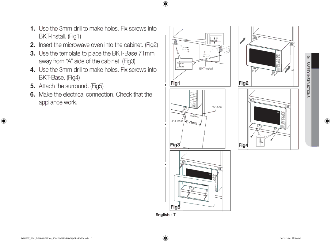 Samsung FG87SST/BOL BKT-Base. Fig4, Attach the surround. Fig5, Make the electrical connection. Check that Appliance work 