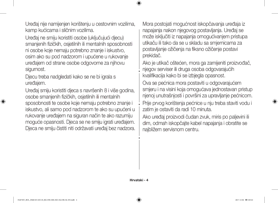 Samsung FG87SST/XEH, FG87SUB/XEO, FG87SUB/BOL, FG87SST/BOL manual Hrvatski 