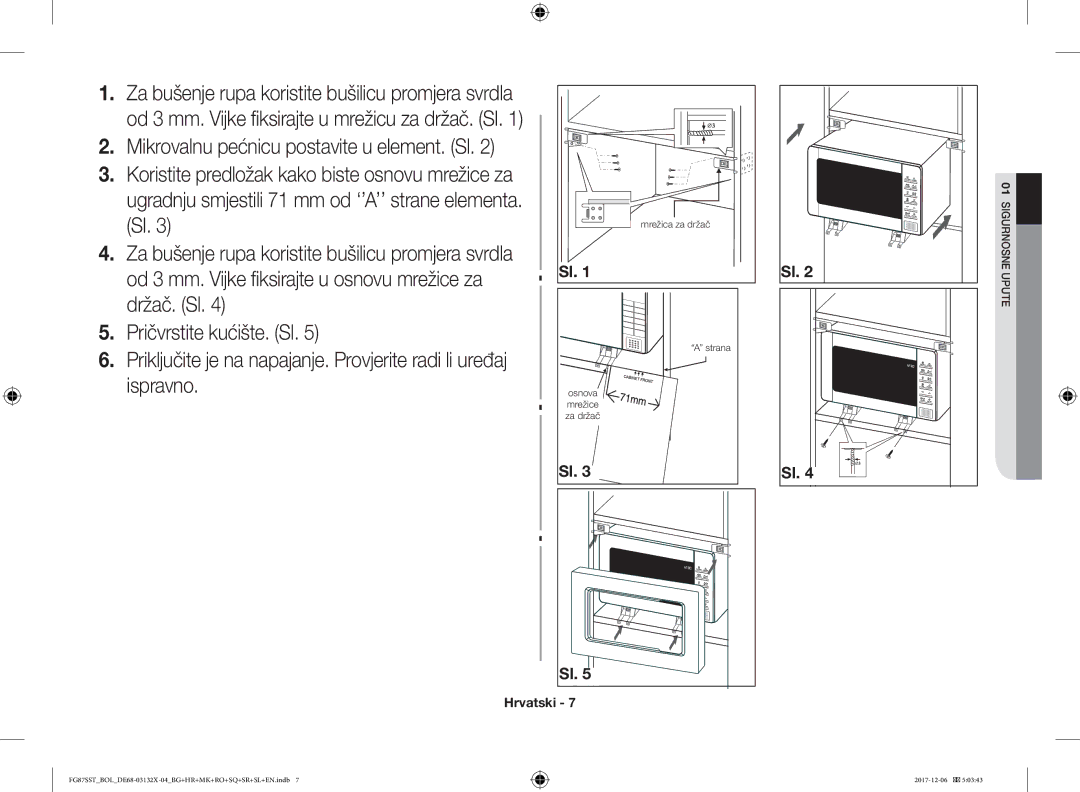 Samsung FG87SST/BOL, FG87SST/XEH, FG87SUB/XEO, FG87SUB/BOL manual Strana Osnova mrežice za držač Upute Sigurnosne 