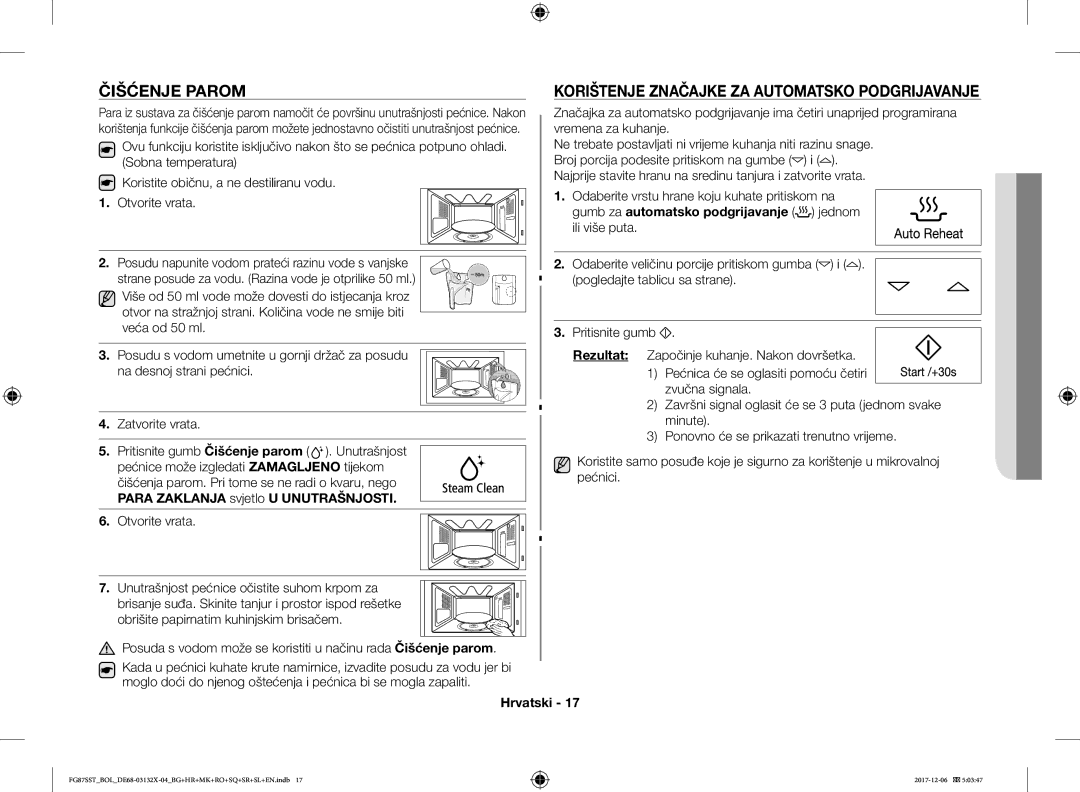 Samsung FG87SUB/XEO, FG87SST/XEH, FG87SUB/BOL, FG87SST/BOL Čišćenje Parom, Korištenje Značajke ZA Automatsko Podgrijavanje 