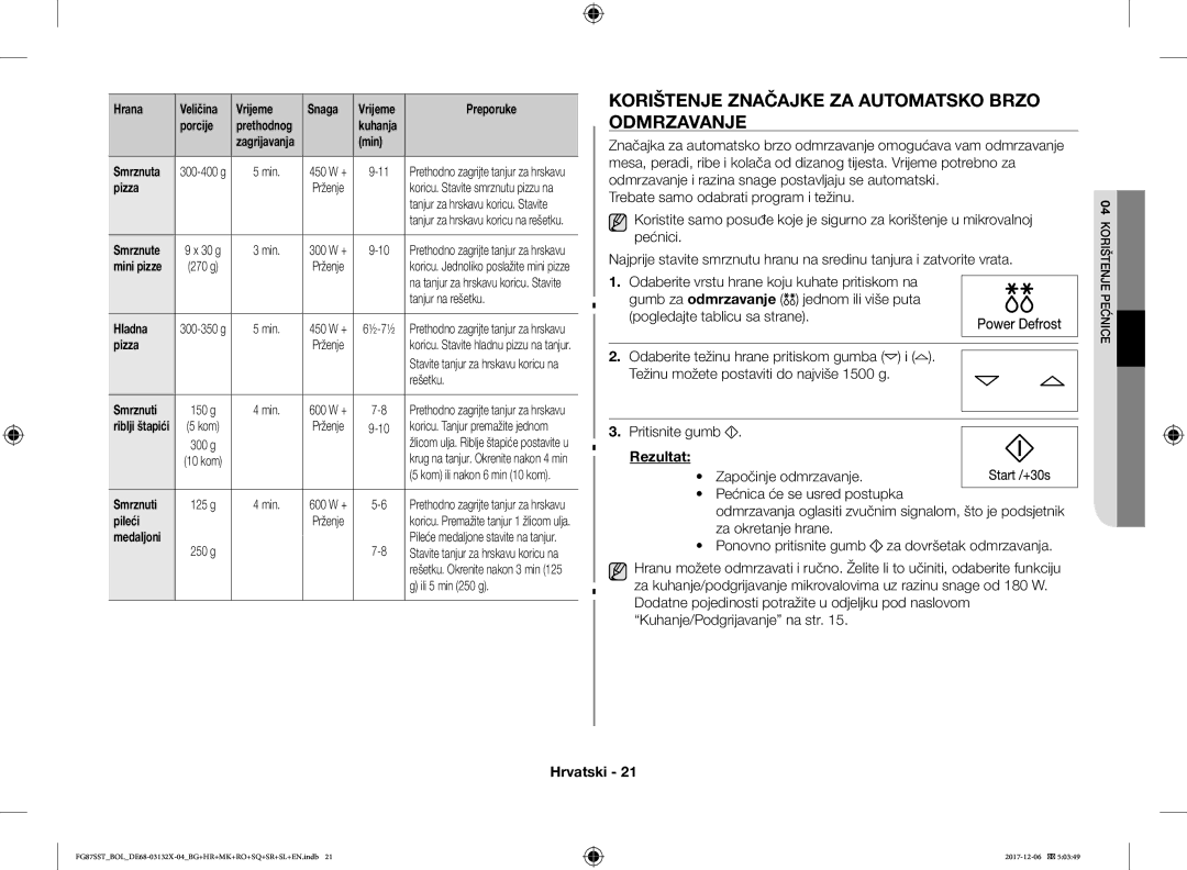 Samsung FG87SUB/XEO, FG87SST/XEH, FG87SUB/BOL, FG87SST/BOL manual Korištenje Značajke ZA Automatsko Brzo Odmrzavanje 