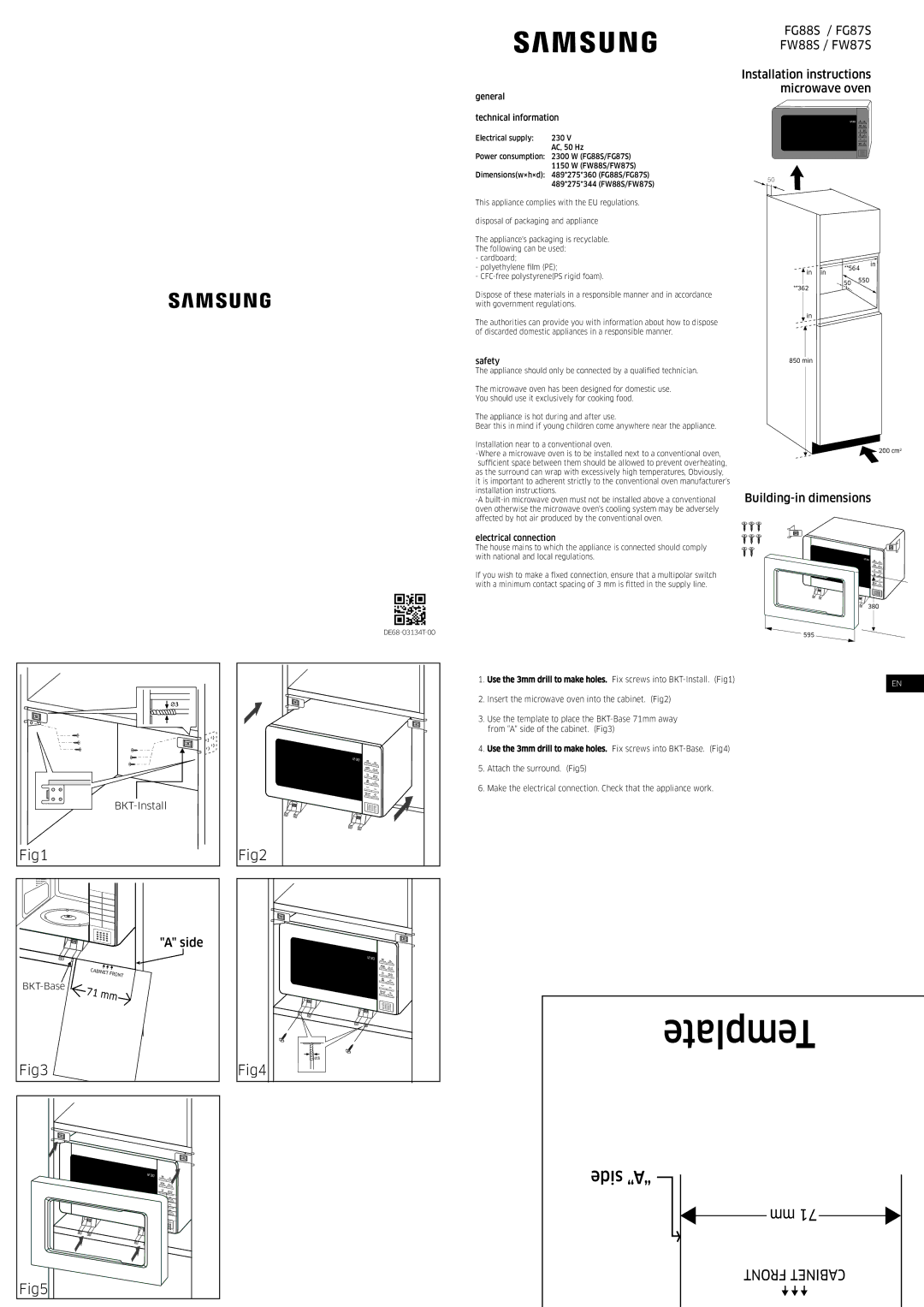 Samsung FG87SUST/ELE manual General Technical information, Safety, Electrical connection, BKT-Base 