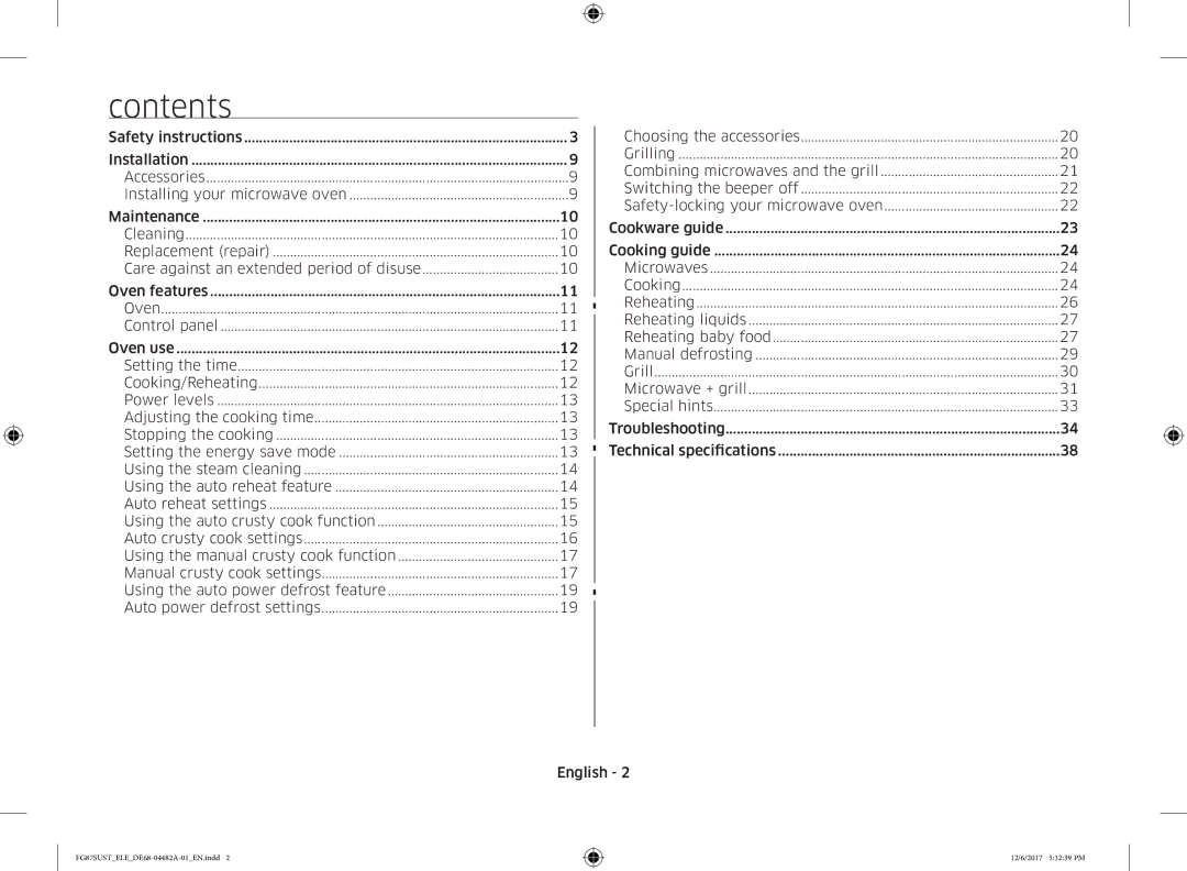 Samsung FG87SUST/ELE manual Contents 