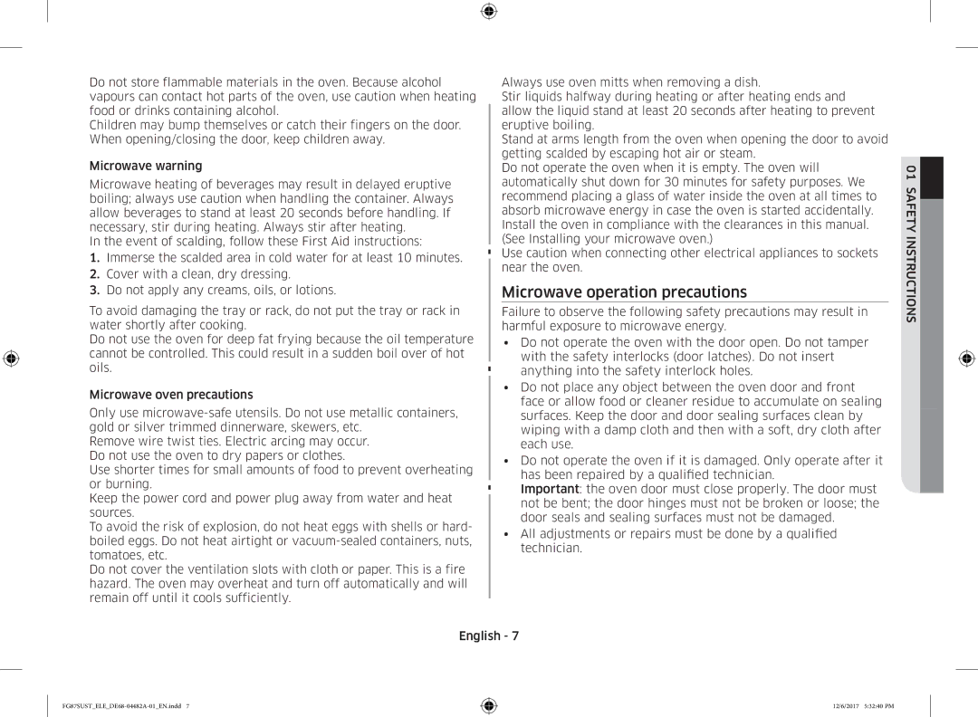 Samsung FG87SUST/ELE manual Microwave operation precautions 