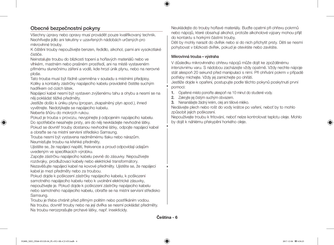 Samsung FG87SUB/XEO, FG87SUST/XEO, FG87SST/XEH, FG87SUB/BOL, FG87SUST/ELE manual Obecné bezpečnostní pokyny 