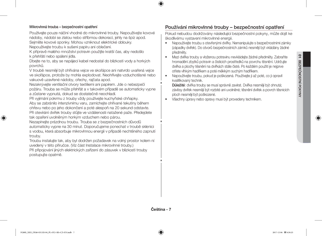 Samsung FG87SUB/BOL, FG87SUST/XEO, FG87SST/XEH, FG87SUB/XEO, FG87SUST/ELE Používání mikrovlnné trouby bezpečnostní opatření 