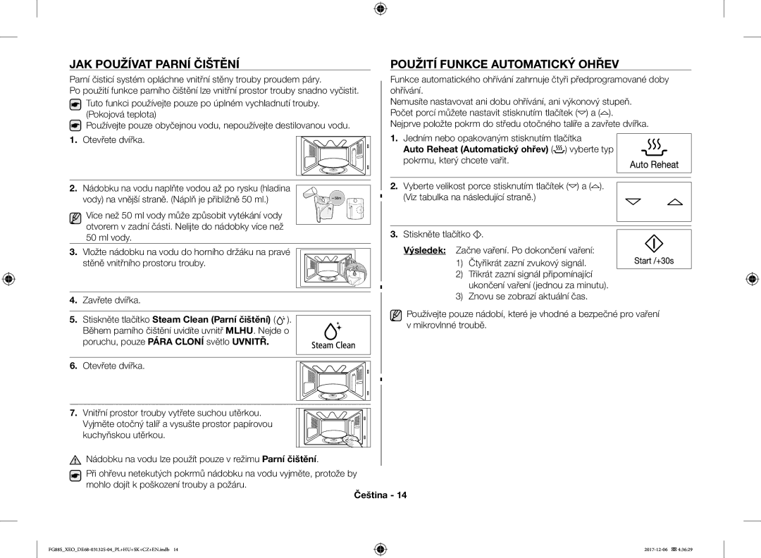 Samsung FG87SUST/XEO, FG87SST/XEH, FG87SUB/XEO, FG87SUB/BOL manual JAK Používat Parní Čištění Použití Funkce Automatický Ohřev 