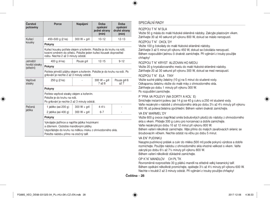 Samsung FG87SUST/ELE, FG87SUST/XEO, FG87SST/XEH, FG87SUB/XEO, FG87SUB/BOL manual Speciální Rady 