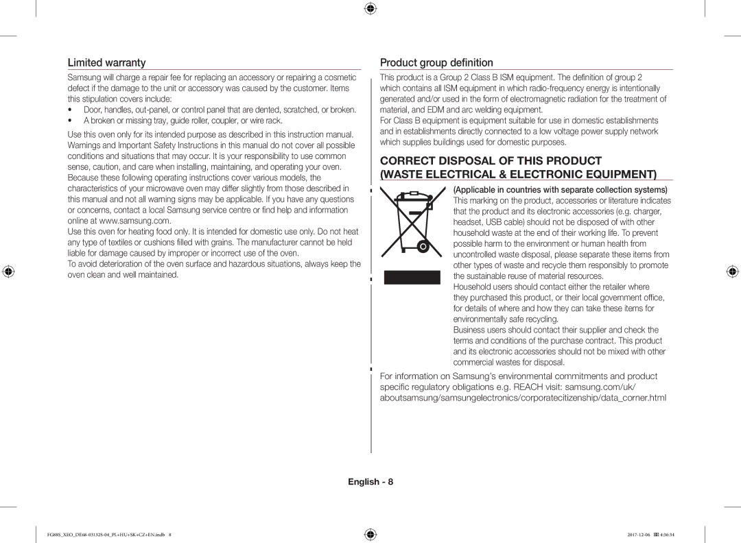 Samsung FG87SST/XEH, FG87SUST/XEO, FG87SUB/XEO, FG87SUB/BOL, FG87SUST/ELE manual Limited warranty, Product group definition 