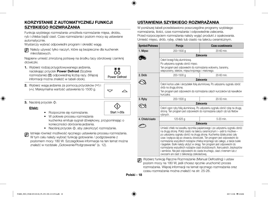 Samsung FG87SUB/BOL Mikrofalowych, Drzwiczki, Wybierz rodzaj przygotowywanego jedzenia, Odpowiednią liczbę razy. Więcej 