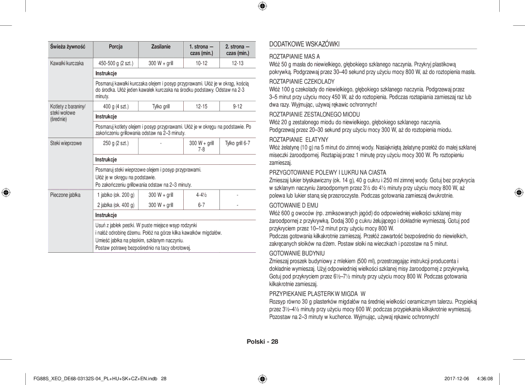 Samsung FG87SUB/BOL, FG87SUST/XEO, FG87SST/XEH, FG87SUB/XEO, FG87SUST/ELE manual Dodatkowe Wskazówki 