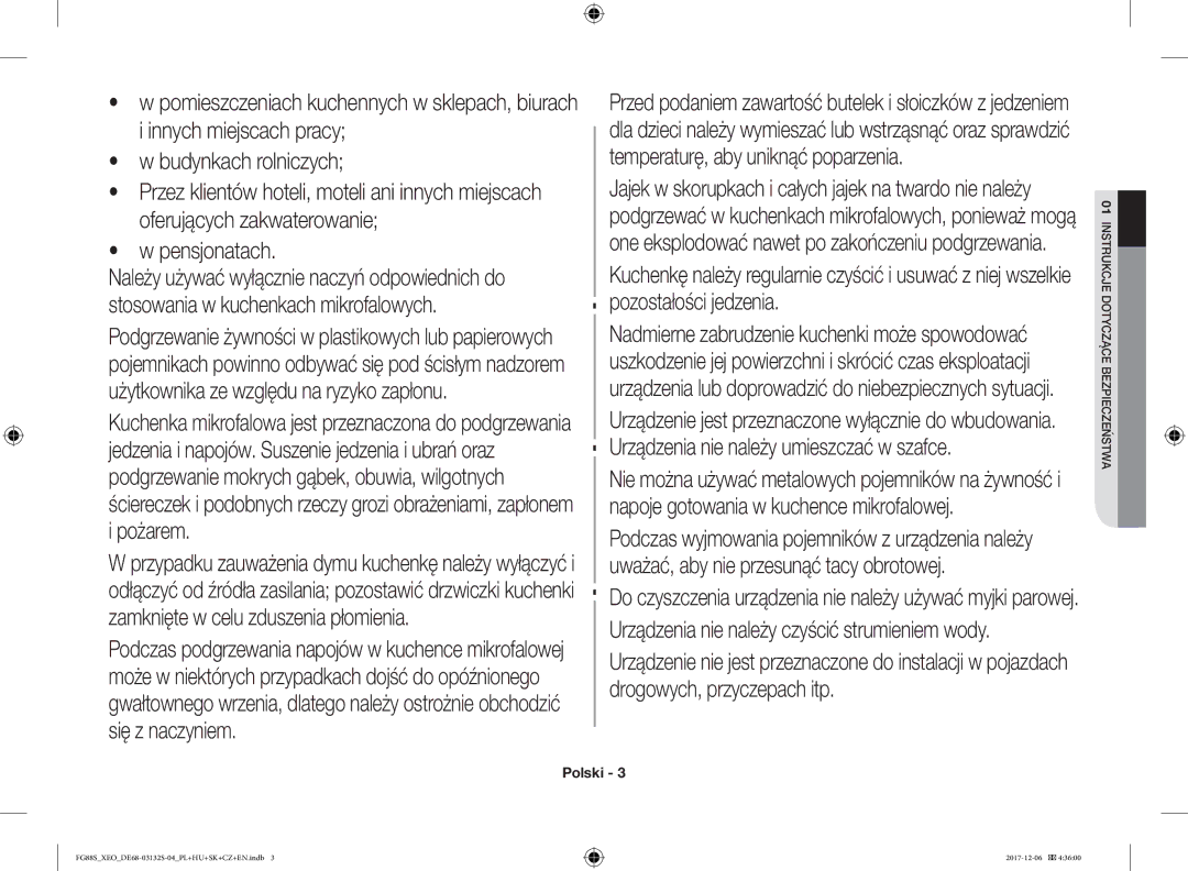 Samsung FG87SUB/BOL, FG87SUST/XEO, FG87SST/XEH, FG87SUB/XEO, FG87SUST/ELE manual Bezpieczeństwa 01dotyczące Instrukcje 