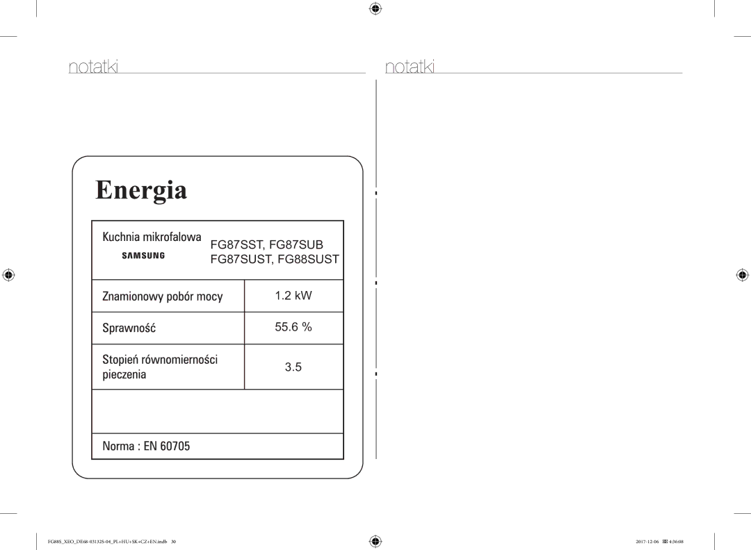 Samsung FG87SUST/XEO, FG87SST/XEH, FG87SUB/XEO, FG87SUB/BOL, FG87SUST/ELE manual Notatki 