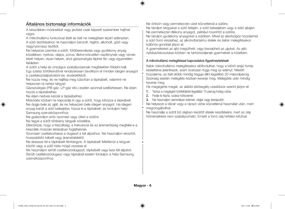 Samsung FG87SUB/BOL, FG87SUST/XEO, FG87SST/XEH, FG87SUB/XEO, FG87SUST/ELE manual Általános biztonsági információk 