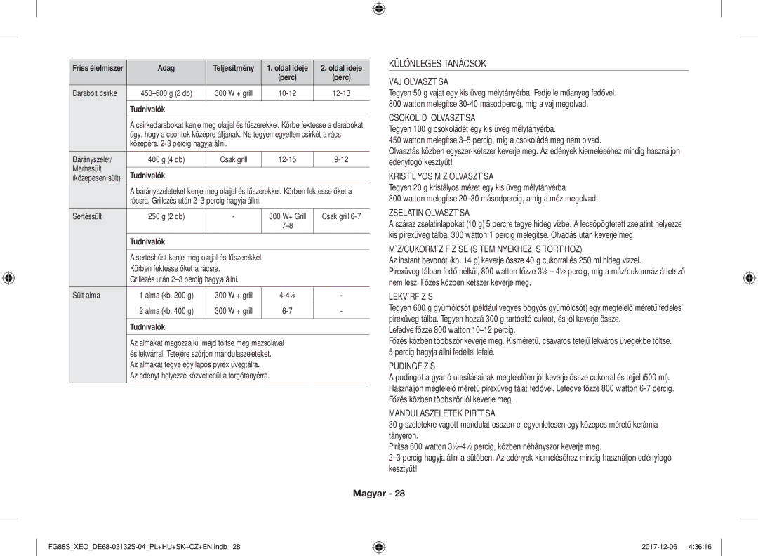 Samsung FG87SUST/XEO, FG87SST/XEH, FG87SUB/XEO, FG87SUB/BOL, FG87SUST/ELE manual Különleges Tanácsok 