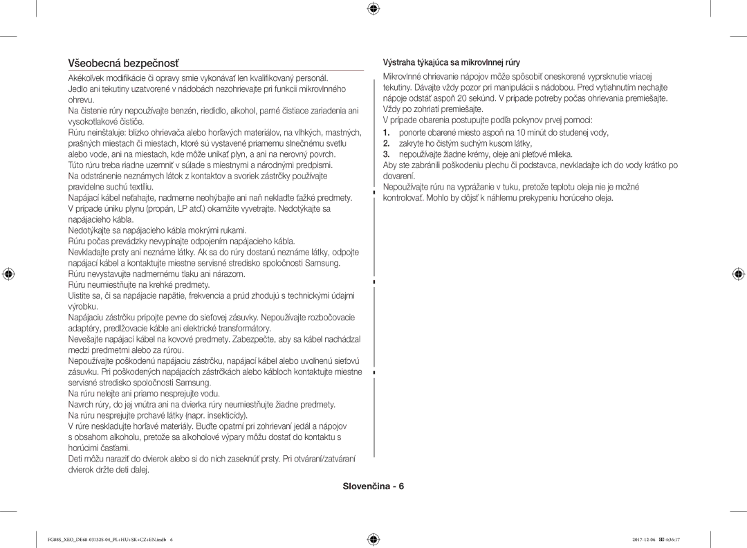 Samsung FG87SUST/XEO, FG87SST/XEH, FG87SUB/XEO, FG87SUB/BOL, FG87SUST/ELE manual Všeobecná bezpečnosť 