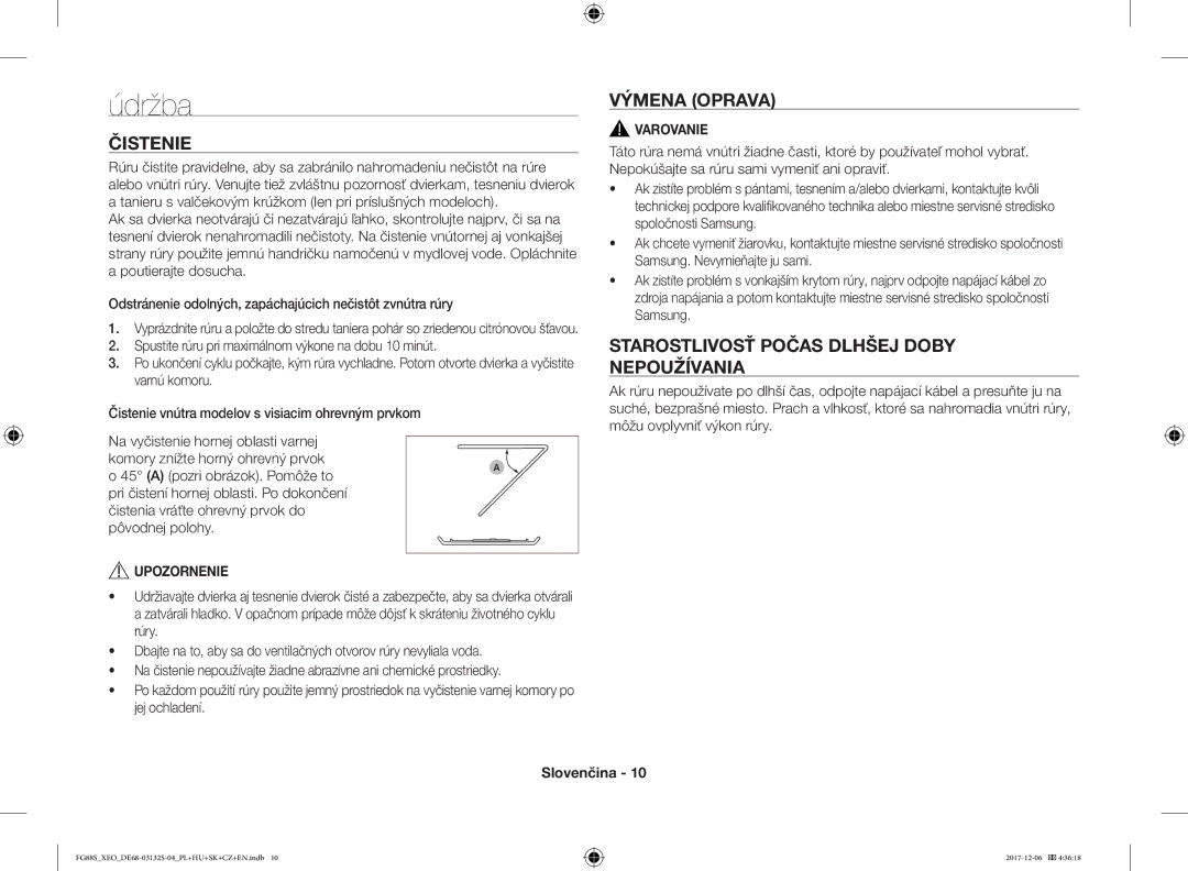 Samsung FG87SUST/ELE, FG87SUST/XEO manual Údržba, Čistenie, Výmena Oprava, Starostlivosť Počas Dlhšej Doby Nepoužívania 