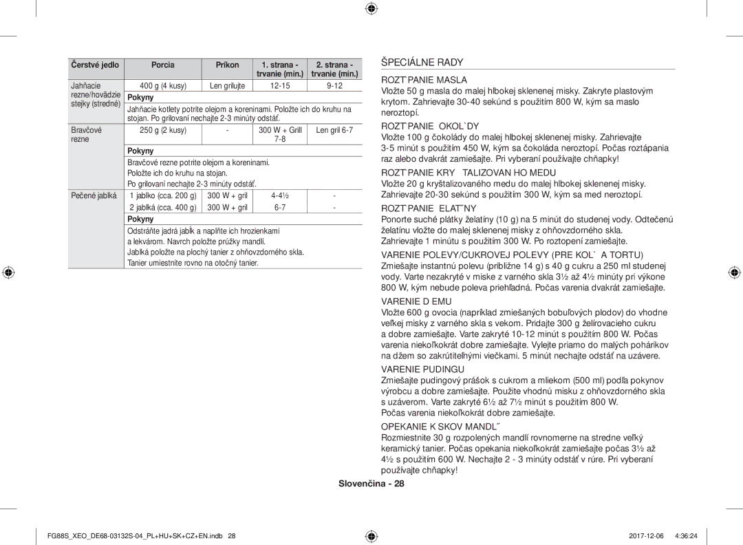 Samsung FG87SUB/XEO, FG87SUST/XEO, FG87SST/XEH, FG87SUB/BOL, FG87SUST/ELE manual Špeciálne Rady 