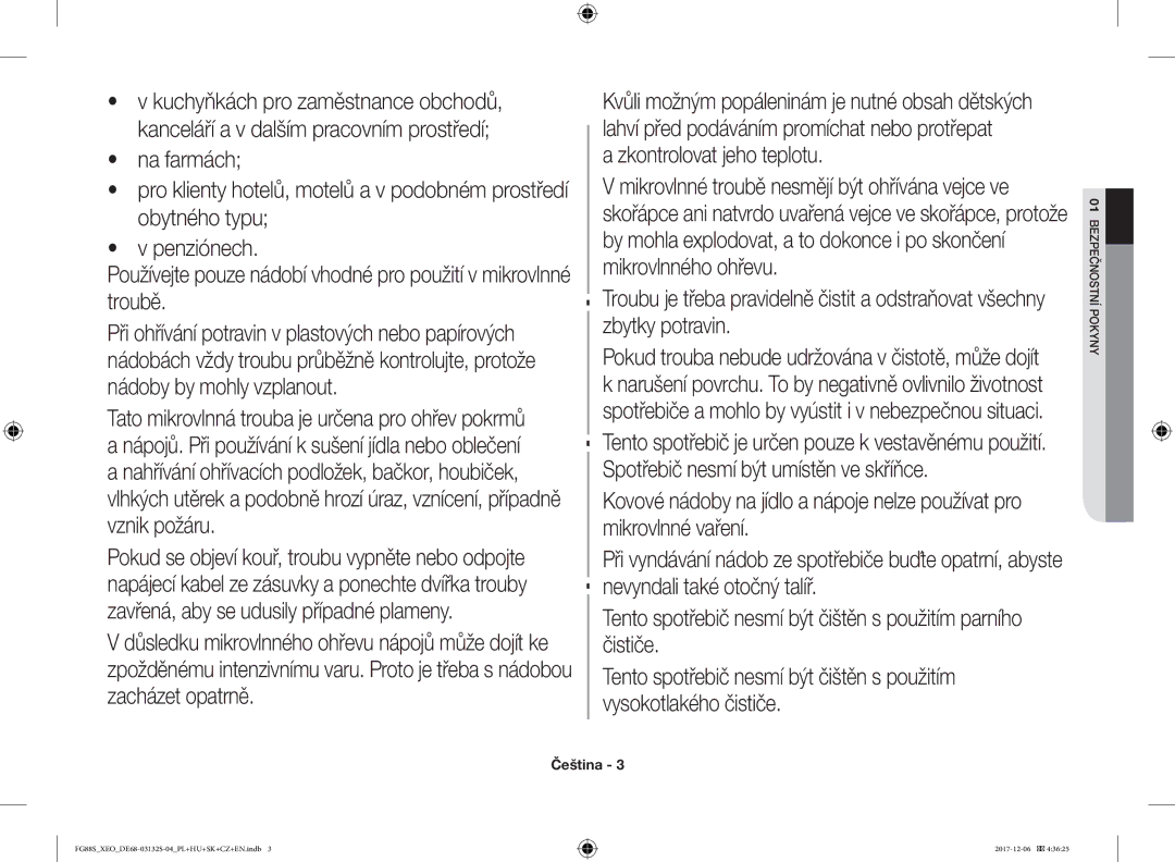 Samsung FG87SUST/ELE, FG87SUST/XEO, FG87SST/XEH, FG87SUB/XEO, FG87SUB/BOL manual Pokyny 01 bezpečnostní 