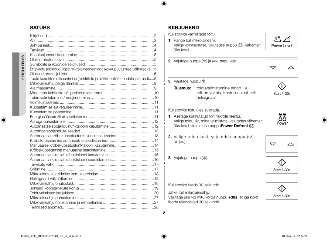 Samsung FG87SUST/XEO, FG87SUB/XEO manual Saturs, Kiirjuhend 