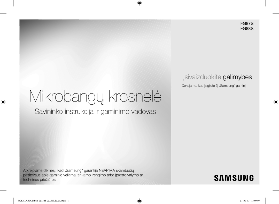 Samsung FG87SUB/XEO, FG87SUST/XEO manual Mikrobangų krosnelė, Dėkojame, kad įsigijote šį „Samsung gaminį 