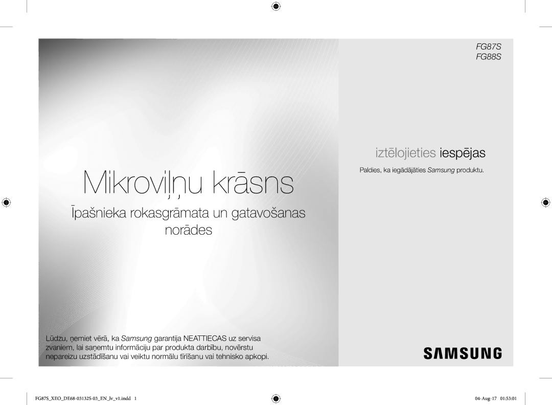 Samsung FG87SUB/XEO, FG87SUST/XEO manual Mikroviļņu krāsns, Paldies, ka iegādājāties Samsung produktu 