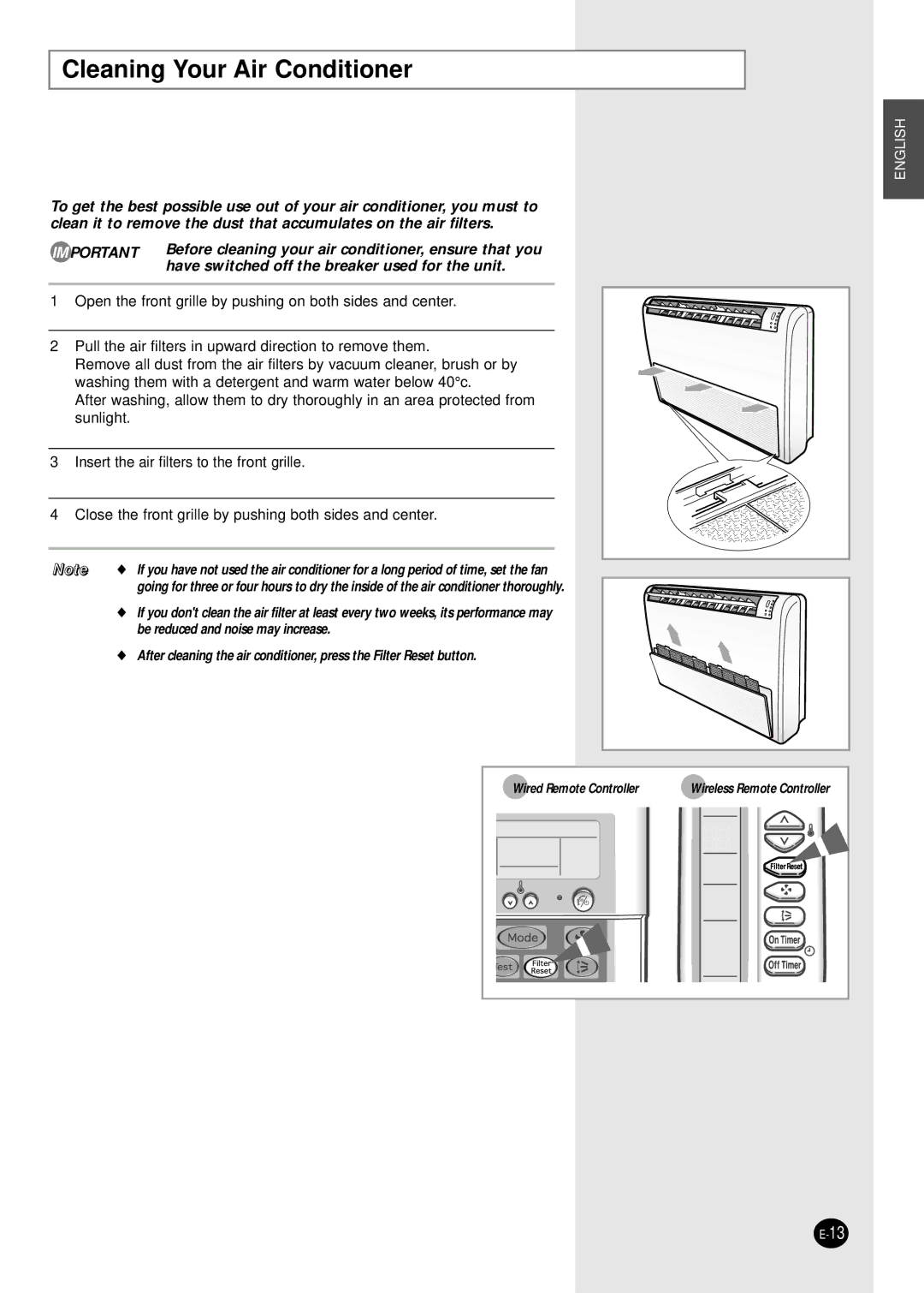 Samsung FH052EAMT, FH070EAMT manuel dutilisation Cleaning Your Air Conditioner, Be reduced and noise may increase 