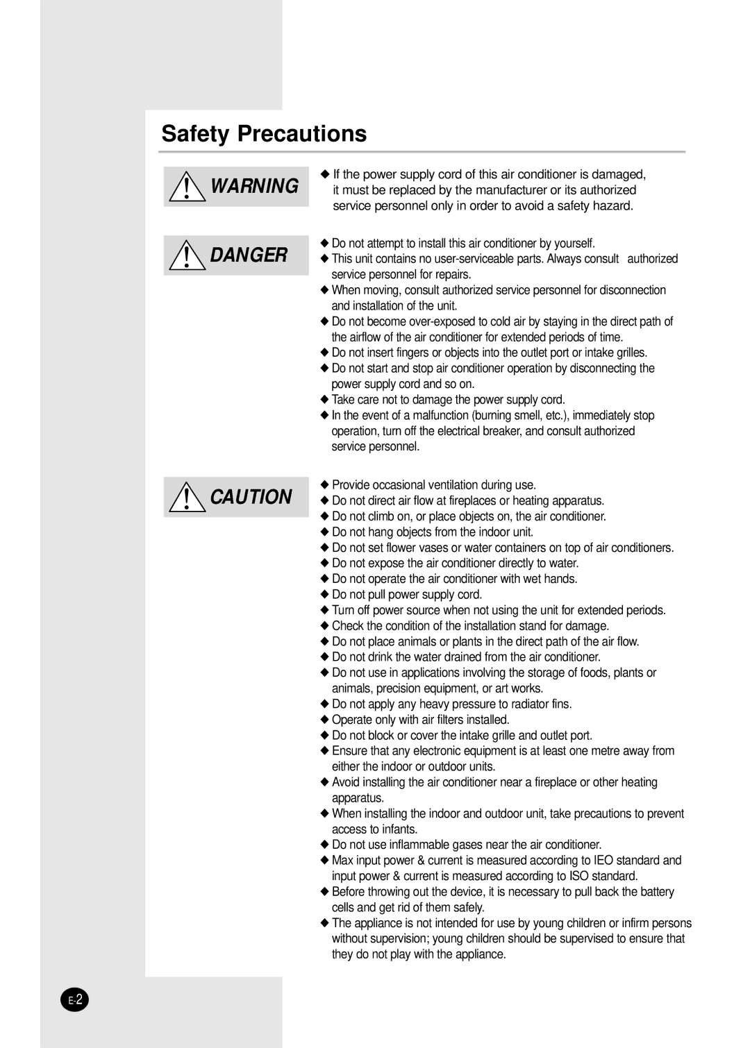 Samsung FH070EAMT, FH052EAMT manuel dutilisation Safety Precautions 