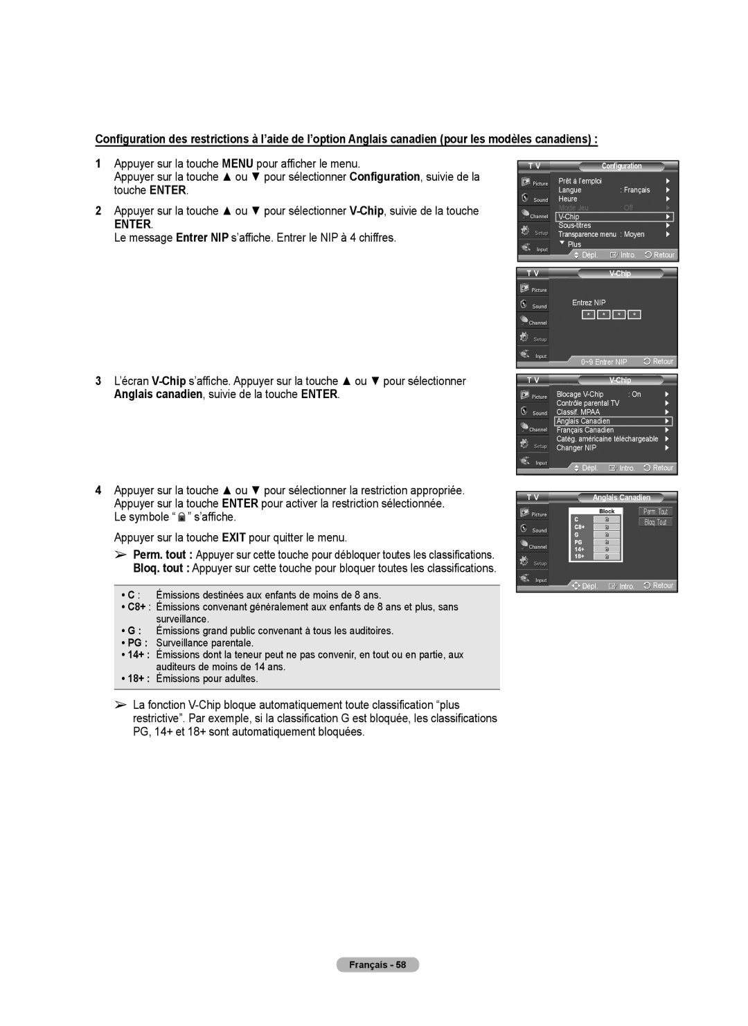 Samsung FP-T6374 manual Le symbole s’affiche, Anglais Canadien 