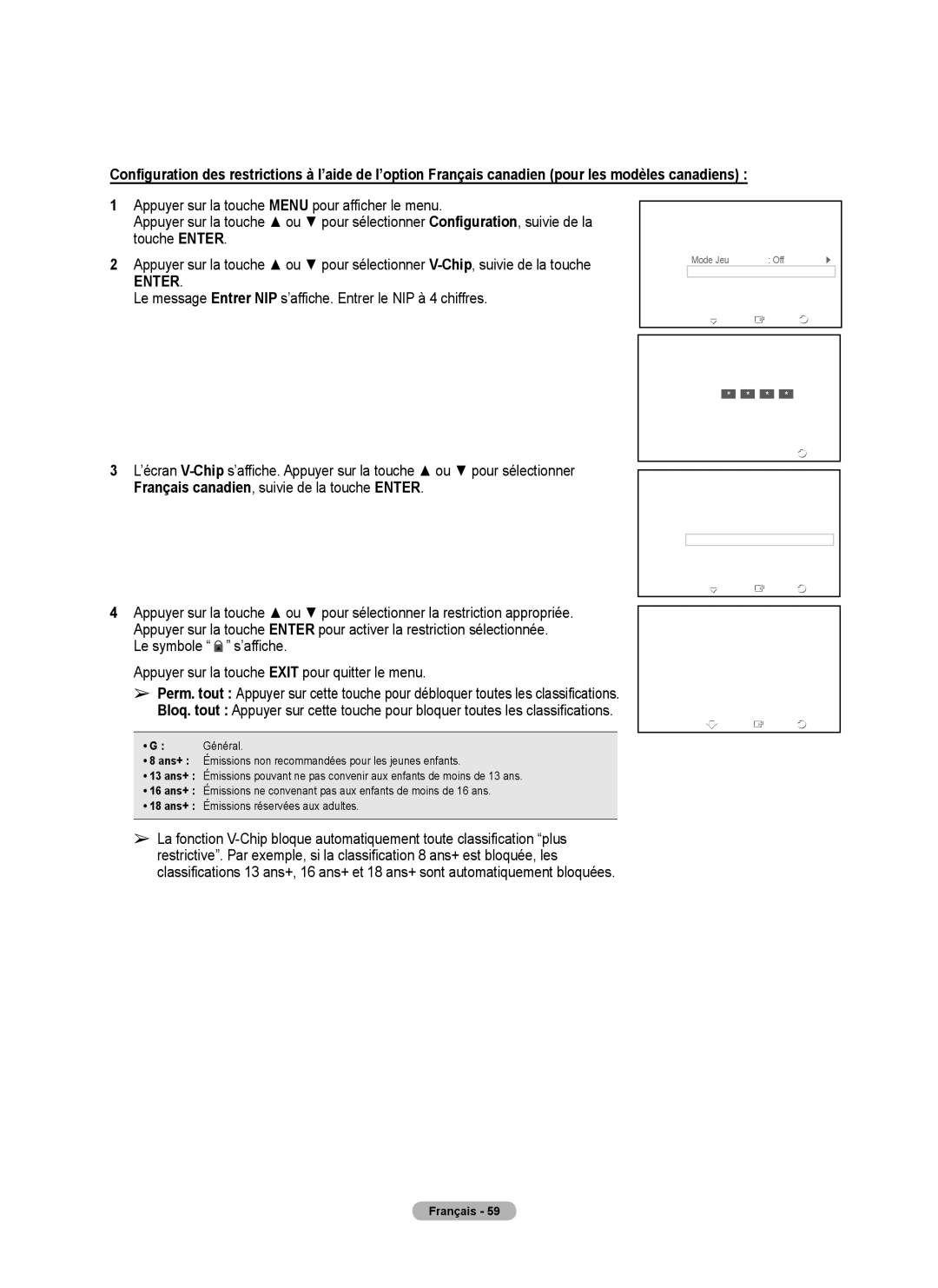 Samsung FP-T6374 manual Transparence menu Moyen Plus Retour Dépl Intro 