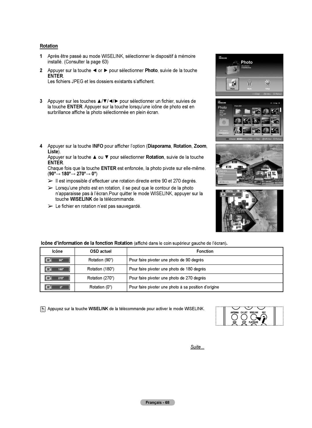 Samsung FP-T6374 manual Le fichier en rotation n’est pas sauvegardé, Icône OSD actuel Fonction 