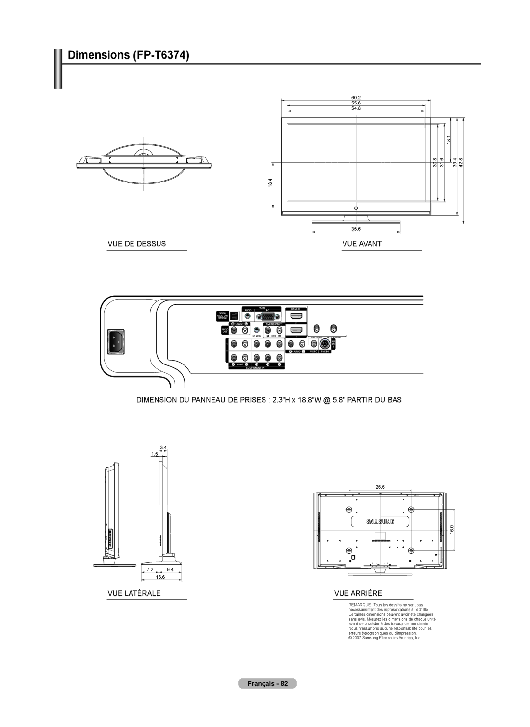 Samsung FP-T6374 manual VUE DE Dessus 