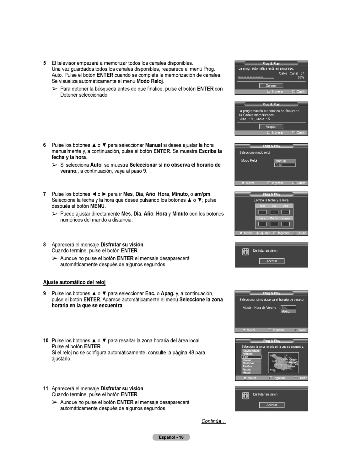 Samsung FP-T6374 manual Ajuste automático del reloj 