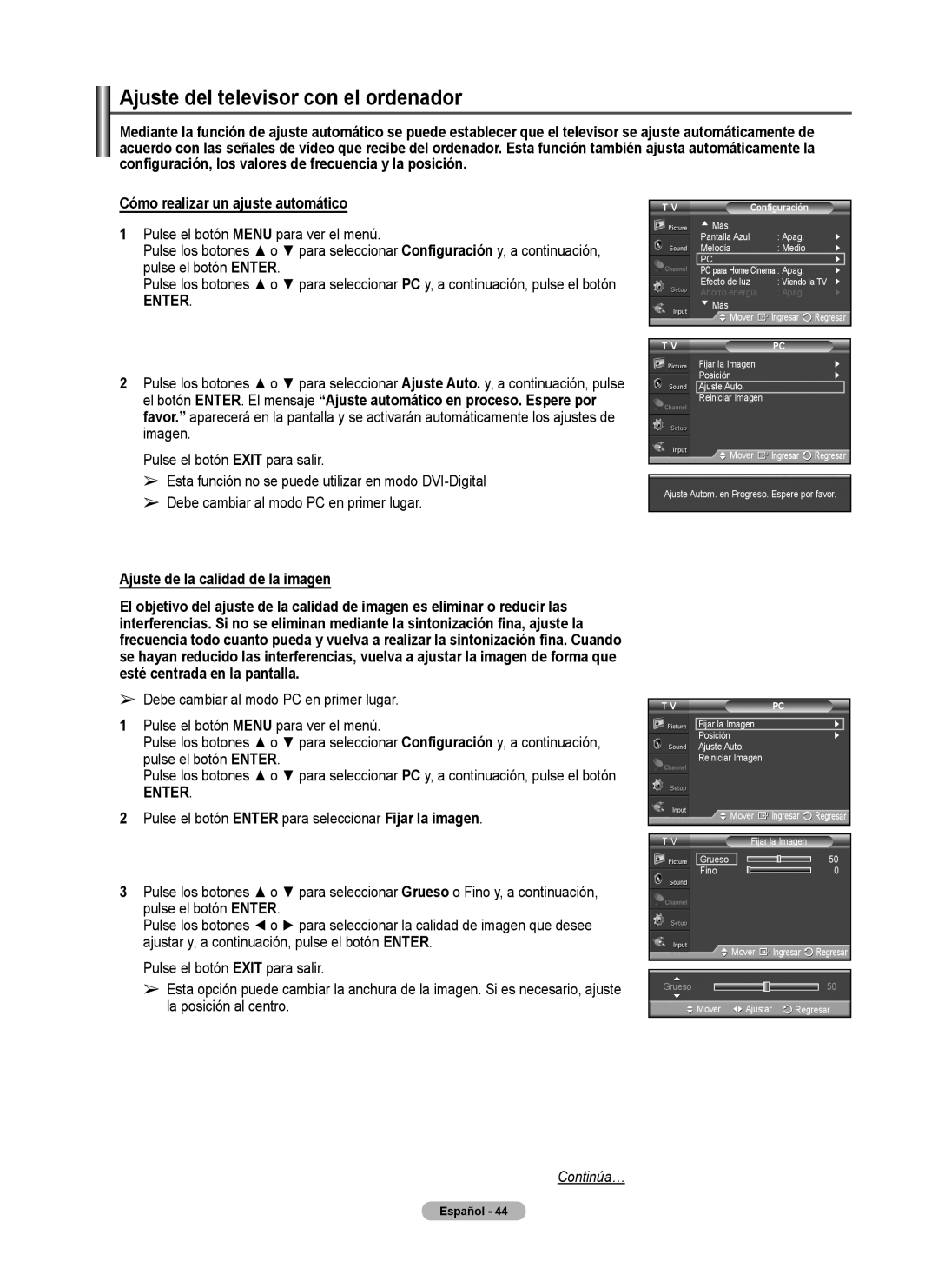 Samsung FP-T6374 manual Ajuste del televisor con el ordenador 