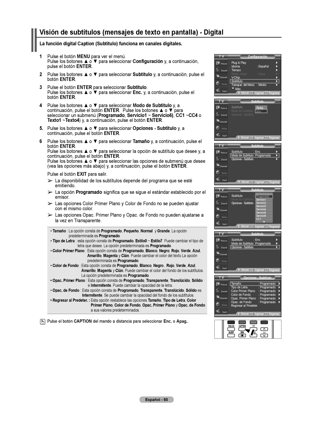 Samsung FP-T6374 manual Visión de subtítulos mensajes de texto en pantalla Digital 