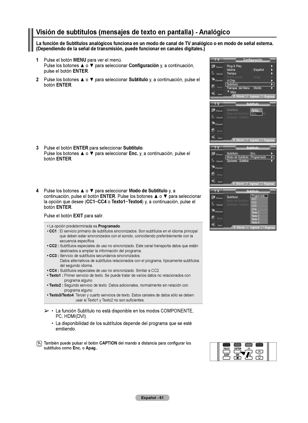 Samsung FP-T6374 manual Visión de subtítulos mensajes de texto en pantalla Analógico 