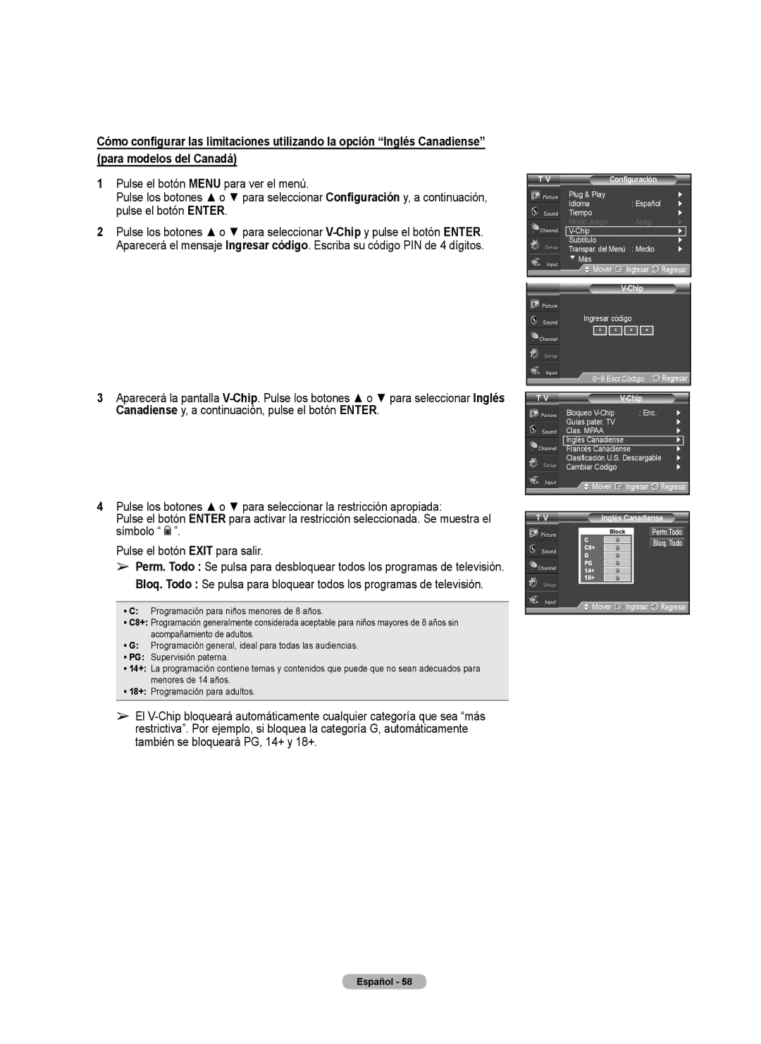 Samsung FP-T6374 manual Inglés Canadiense 