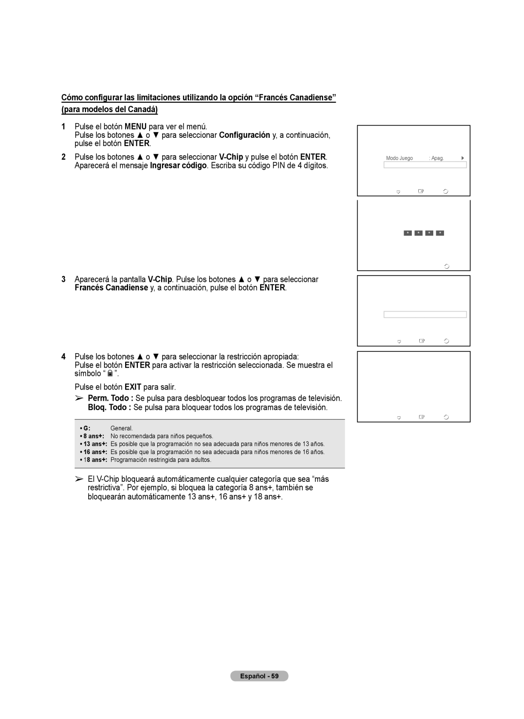 Samsung FP-T6374 manual Francés Canadiense 