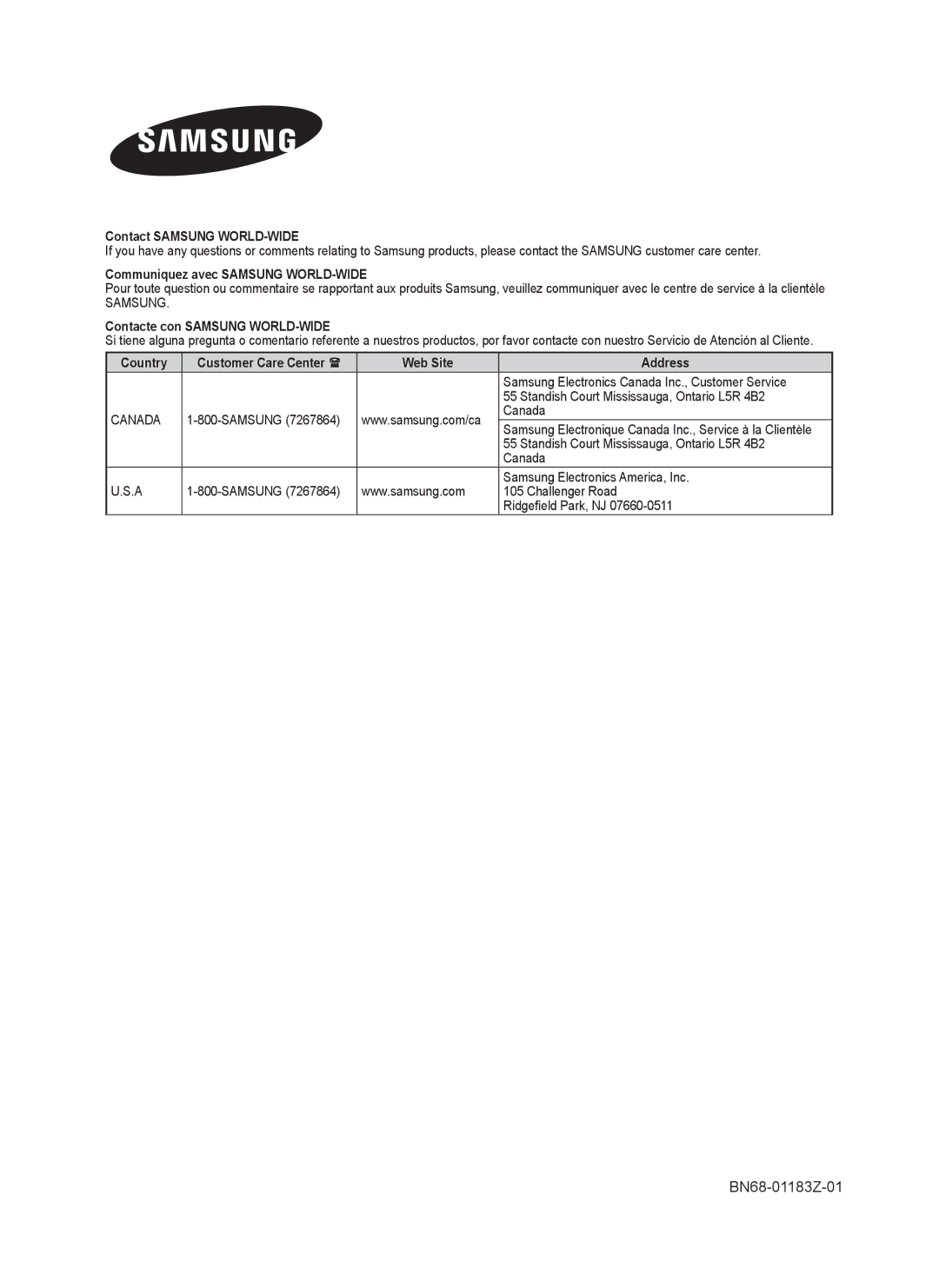 Samsung FP-T6374 manual BN68-01183Z-01 