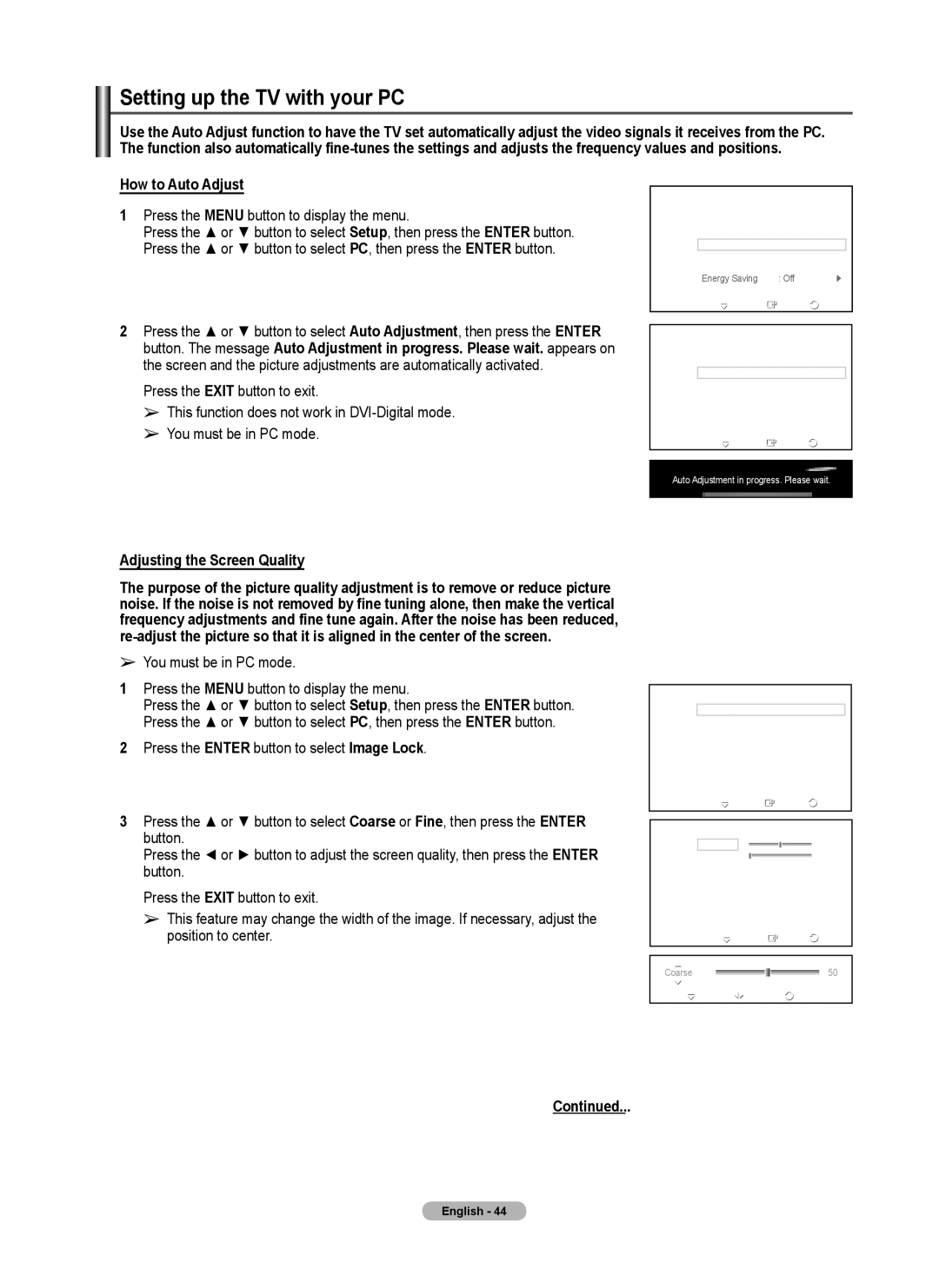 Samsung FP-T6374 manual Setting up the TV with your PC, How to Auto Adjust, Adjusting the Screen Quality 