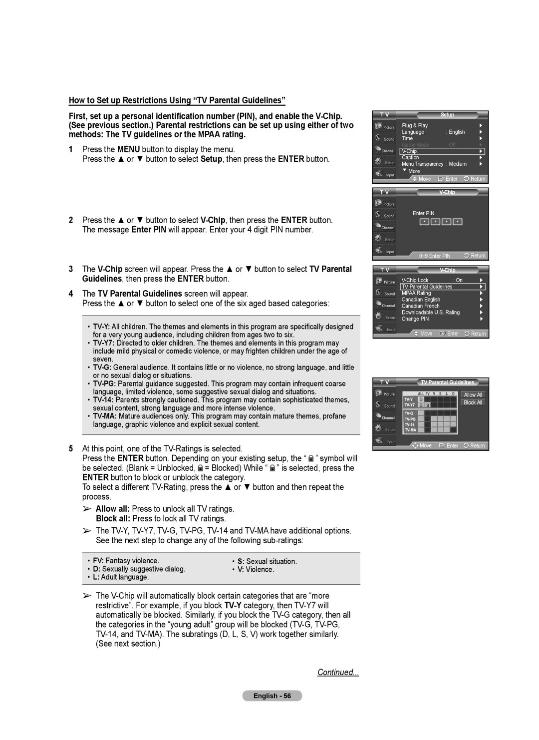 Samsung FP-T6374 manual Allow All Block All Move Enter Return 