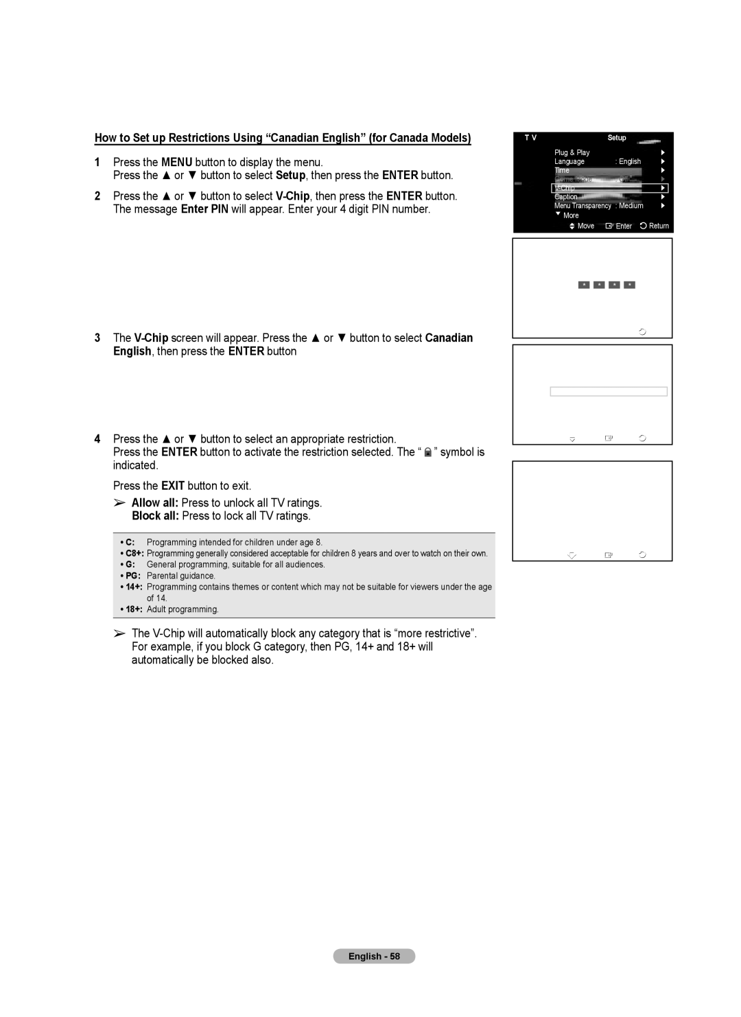 Samsung FP-T6374 manual Programming intended for children under age, Canadian English 