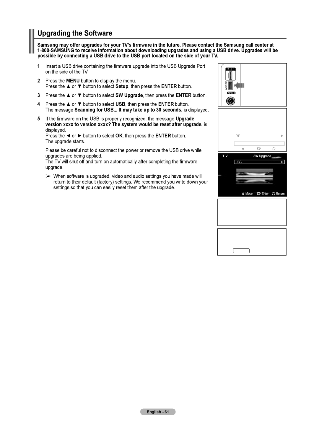 Samsung FP-T6374 manual Upgrading the Software, SW Upgrade, OK Cancel 