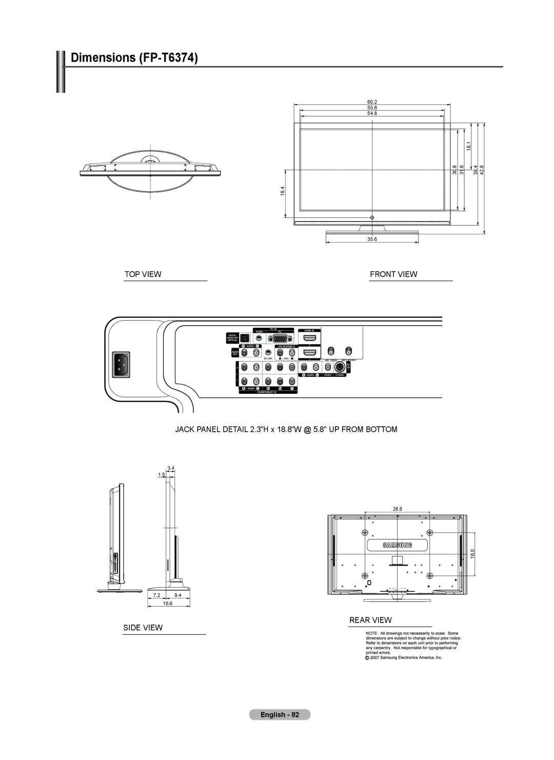 Samsung manual Dimensions FP-T6374 