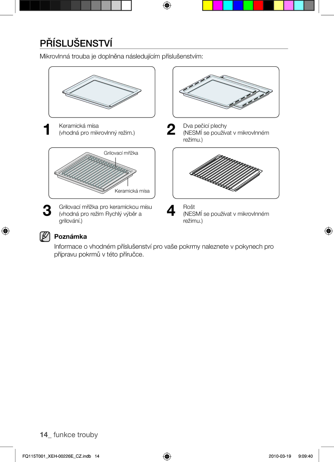 Samsung FQ115T001/XEH, FQ115T001/XEO manual Příslušenství, Mikrovlnná trouba je doplněna následujícím příslušenstvím 