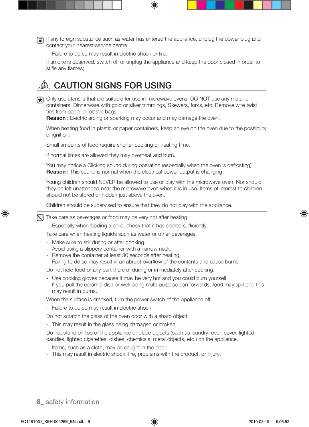 Samsung FQ115T001/XEH, FQ115T001/XEO manual Safety information 