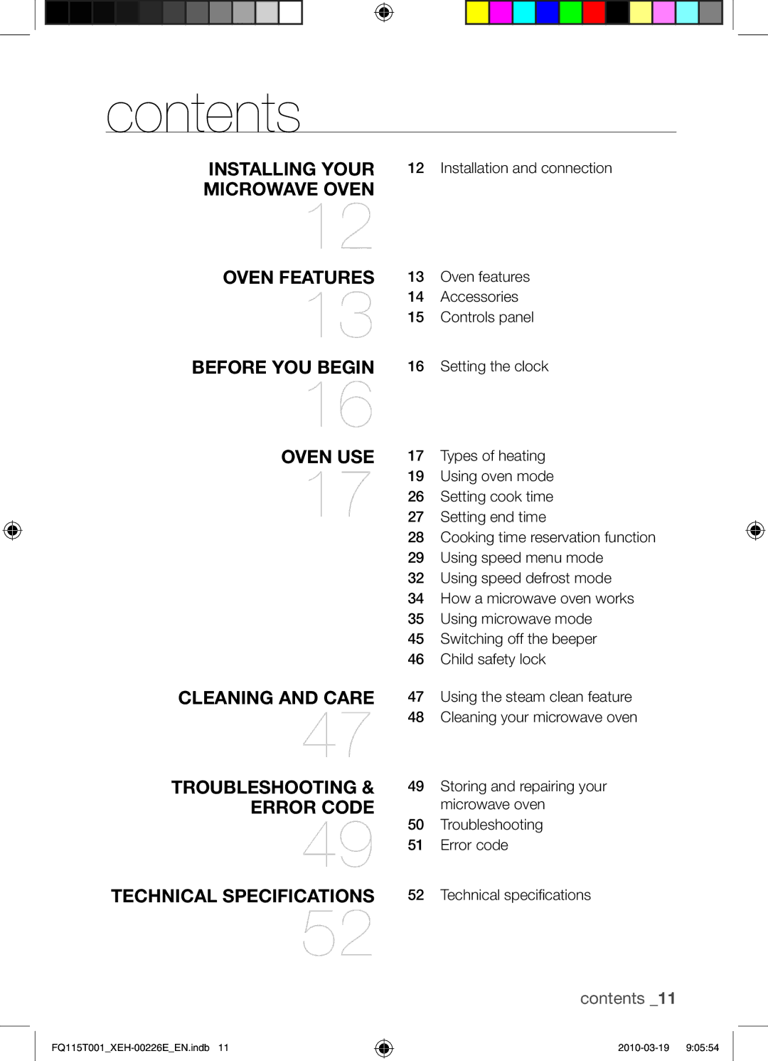 Samsung FQ115T001/XEO, FQ115T001/XEH manual Contents 