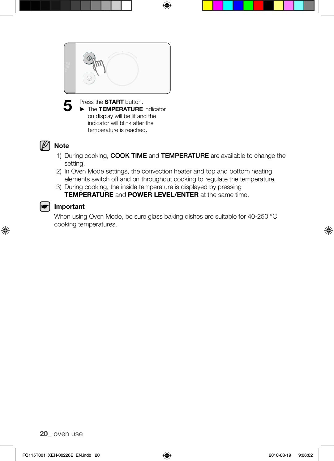 Samsung FQ115T001/XEH, FQ115T001/XEO manual Temperature and Power LEVEL/ENTER at the same time 