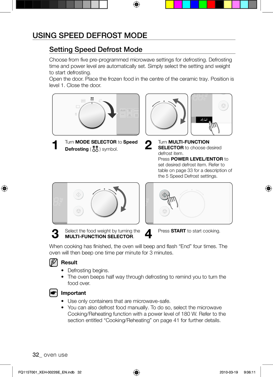 Samsung FQ115T001/XEH, FQ115T001/XEO manual Using speed defrost mode, Setting Speed Defrost Mode, Result 