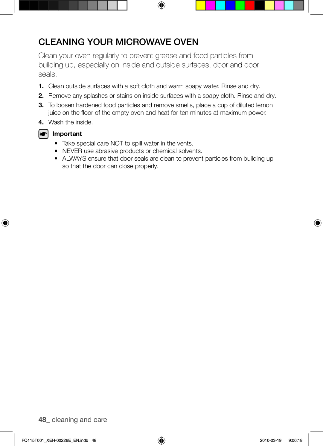 Samsung FQ115T001/XEH, FQ115T001/XEO manual Cleaning your microwave oven 